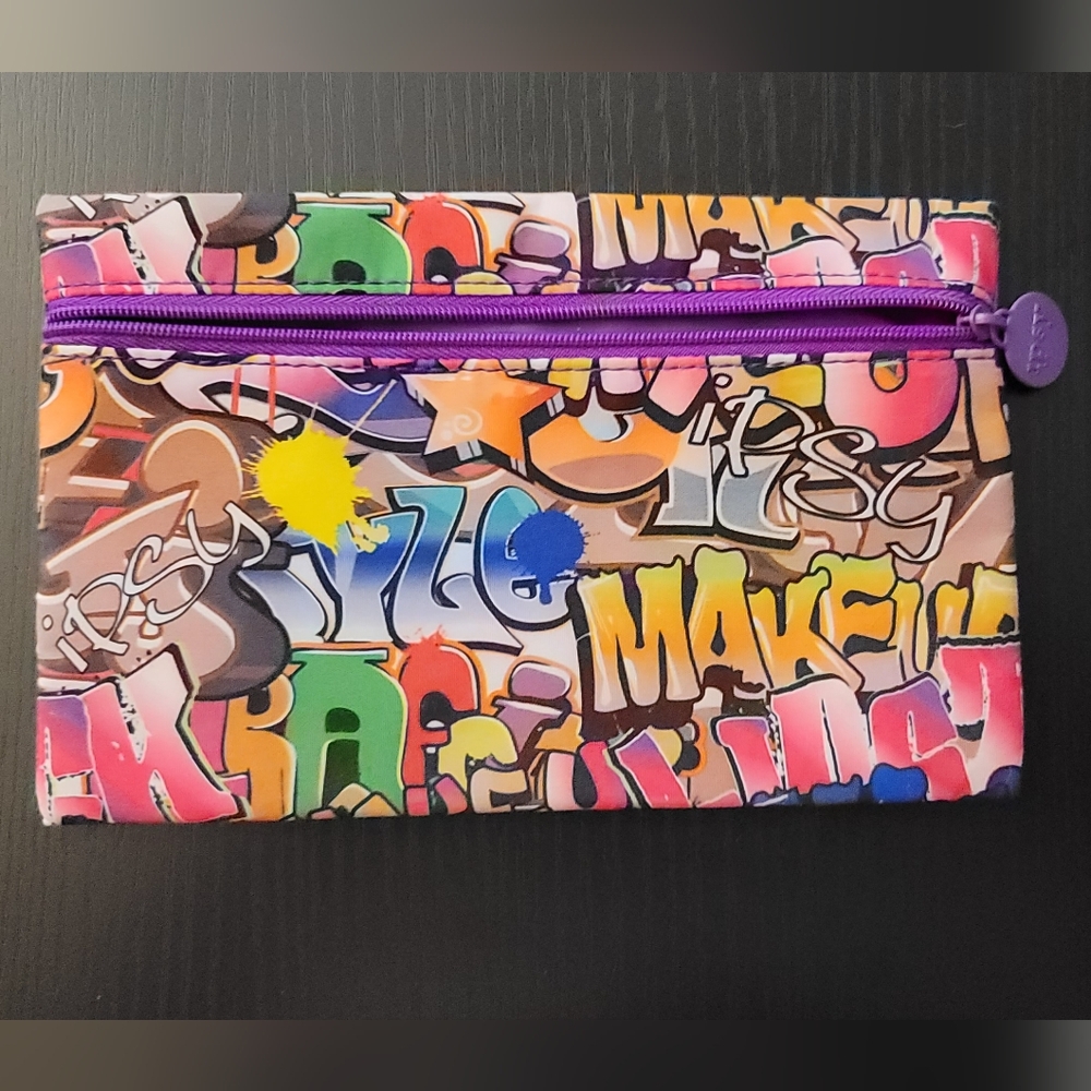 ipsy bag makeup case urban graffiti zippered purple glam 2016